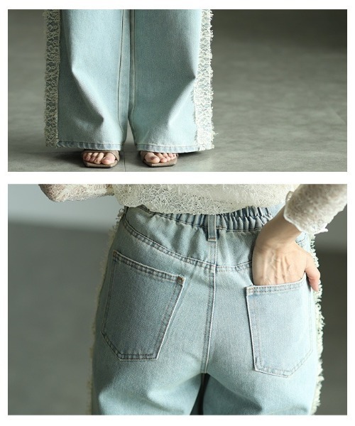 Sawa a la mode(サワアラモード)の「サイドレース12オンスデニムワイドパンツ(デニムパンツ・レディース・ブラック/ブルー系・FREE)」の6枚目の写真