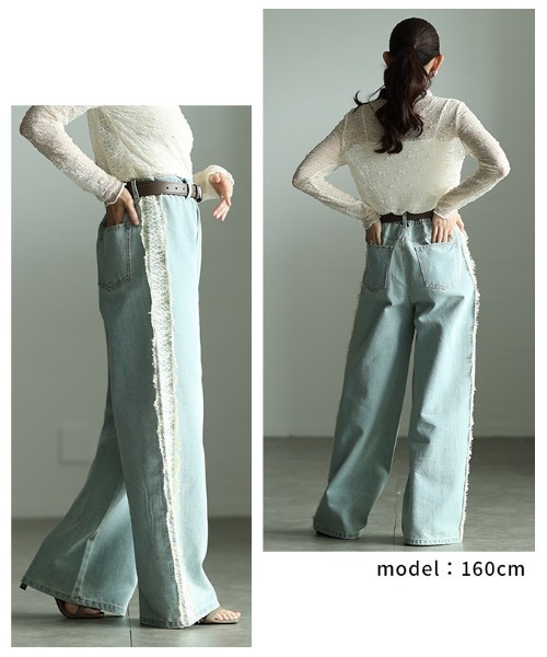 Sawa a la mode(サワアラモード)の「サイドレース12オンスデニムワイドパンツ(デニムパンツ・レディース・ブラック/ブルー系・FREE)」の10枚目の写真
