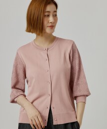 袖レース編みニットカーディガン