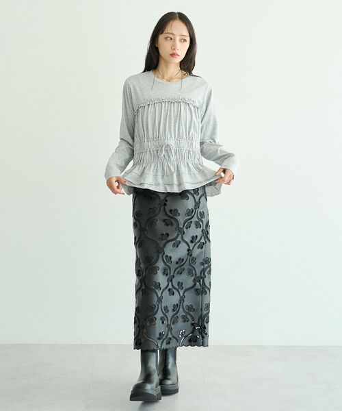 earth music&ecology（アースミュージックアンドエコロジー）の「ビスチェ風シャーリングプルオーバー（Tシャツ/カットソー・レディース・ブラック/カーキ/杢グレー・FREE）」の6枚目の写真