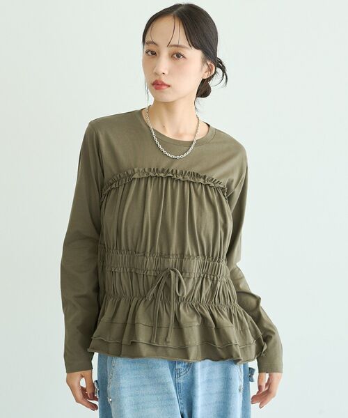 earth music&ecology（アースミュージックアンドエコロジー）の「ビスチェ風シャーリングプルオーバー（Tシャツ/カットソー・レディース・ブラック/カーキ/杢グレー・FREE）」の9枚目の写真