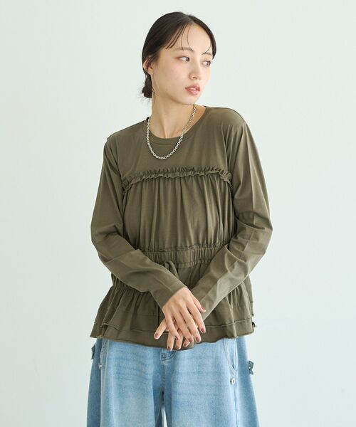 earth music&ecology（アースミュージックアンドエコロジー）の「ビスチェ風シャーリングプルオーバー（Tシャツ/カットソー・レディース・ブラック/カーキ/杢グレー・FREE）」の10枚目の写真