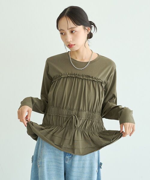 earth music&ecology（アースミュージックアンドエコロジー）の「ビスチェ風シャーリングプルオーバー（Tシャツ/カットソー・レディース・ブラック/カーキ/杢グレー・FREE）」の11枚目の写真