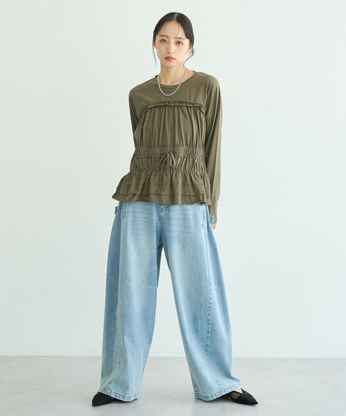 earth music&ecology（アースミュージックアンドエコロジー）の「ビスチェ風シャーリングプルオーバー（Tシャツ/カットソー・レディース・ブラック/カーキ/杢グレー・FREE）」の12枚目の写真