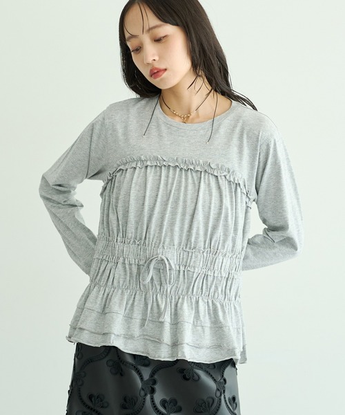earth music&ecology（アースミュージックアンドエコロジー）の「ビスチェ風シャーリングプルオーバー（Tシャツ/カットソー・レディース・ブラック/カーキ/杢グレー・FREE）」の2枚目の写真