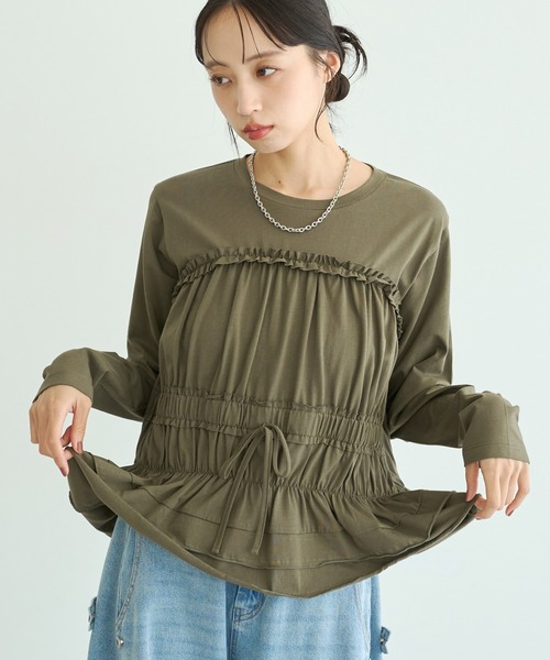 earth music&ecology（アースミュージックアンドエコロジー）の「ビスチェ風シャーリングプルオーバー（Tシャツ/カットソー・レディース・ブラック/カーキ/杢グレー・FREE）」の3枚目の写真