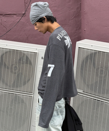 ピースダブストライプ長袖Tシャツ-チャコール