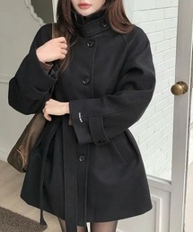 ハイネック ウエストマーク ウール ロングコート