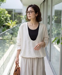 【LUXE】深開きドロストプルオーバーブラウス
