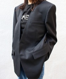 【KIMHEKIM】WOOL-BLEND COLLARLESS SINGLE TAILORING JACKET