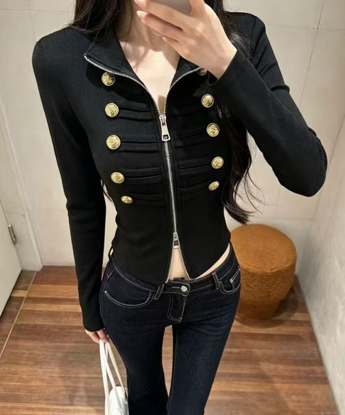 HALEY PESCA(ヘーリーペスカ)の「HALEY PESCA/ゴールドボタンナポレオン長袖トップス(その他トップス・レディース・ブラウン/グレー/ホワイト/ブラック・FREE)」の8枚目の写真