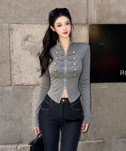 HALEY PESCA(ヘーリーペスカ)の「HALEY PESCA/ゴールドボタンナポレオン長袖トップス(その他トップス・レディース・ブラウン/グレー/ホワイト/ブラック・FREE)」の9枚目の写真