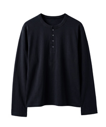 クロップドヘンリーネックロングスリーブTシャツ ネイビー