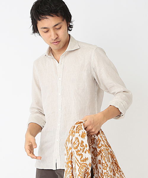 BRILLA per il gusto（ブリッラペルイルグースト）の「Brilla per il gusto / リネンカッタウェイ（ALBINI社FABRIC)（シャツ/ブラウス・メンズ・ホワイト/ナチュラル/ダークブラウン/ネイビー・X-LARGE/MEDIUM/LARGE/X-SMALL/SMALL）」の3枚目の写真