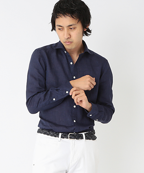 BRILLA per il gusto（ブリッラペルイルグースト）の「Brilla per il gusto / リネンカッタウェイ（ALBINI社FABRIC)（シャツ/ブラウス・メンズ・ホワイト/ナチュラル/ダークブラウン/ネイビー・X-LARGE/MEDIUM/LARGE/X-SMALL/SMALL）」の4枚目の写真