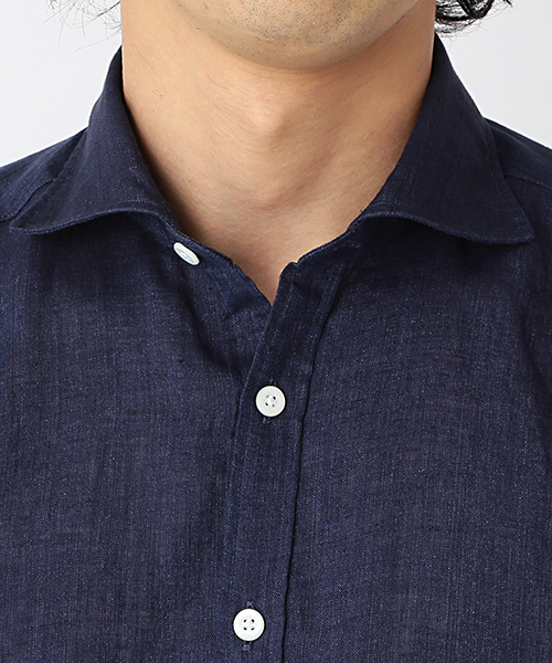 BRILLA per il gusto（ブリッラペルイルグースト）の「Brilla per il gusto / リネンカッタウェイ（ALBINI社FABRIC)（シャツ/ブラウス・メンズ・ホワイト/ナチュラル/ダークブラウン/ネイビー・X-LARGE/MEDIUM/LARGE/X-SMALL/SMALL）」の15枚目の写真