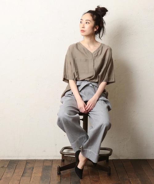 coen（コーエン）の「【『LEE』2017/5月号掲載】フレンチリネンミックスワイドパンツ（その他パンツ・レディース・グレー/ネイビー・LARGE/SMALL/MEDIUM）」の4枚目の写真