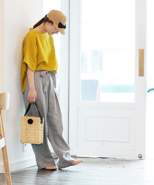 coen（コーエン）の「【『LEE』2017/5月号掲載】フレンチリネンミックスワイドパンツ（その他パンツ・レディース・グレー/ネイビー・LARGE/SMALL/MEDIUM）」の7枚目の写真