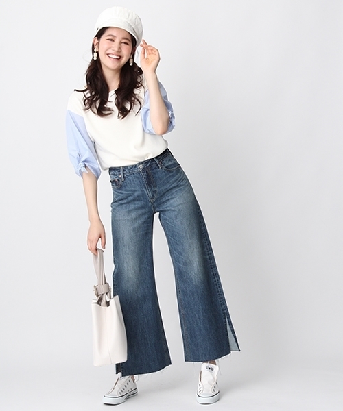 Andemiu（アンデミュウ）の「サイドスリットワイドデニム750018（デニムパンツ・レディース・ブルー/ライトブルー・MEDIUM/SMALL）」の5枚目の写真