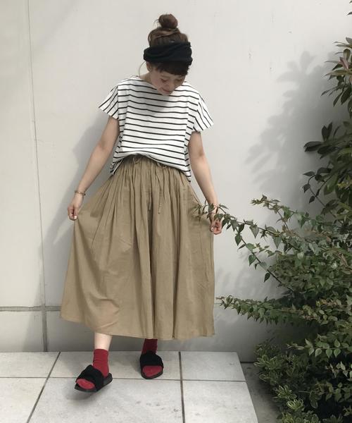 coen（コーエン）の「【『リンネル』2017/6月号掲載】ボイルEASYギャザースカート（スカート・レディース・ベージュ/ネイビー/ストライプ・FREE）」の9枚目の写真