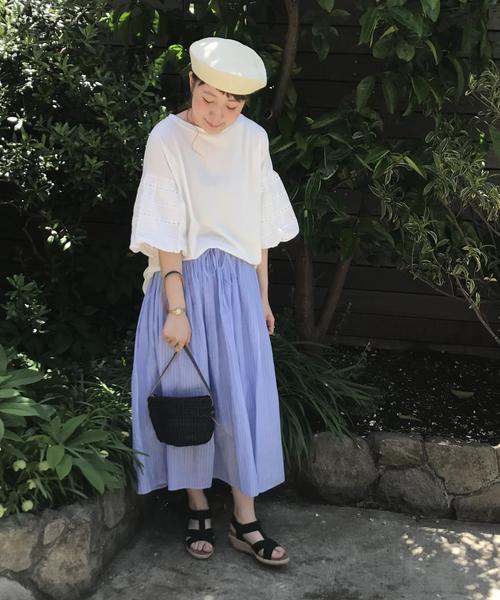 coen（コーエン）の「【『リンネル』2017/6月号掲載】ボイルEASYギャザースカート（スカート・レディース・ベージュ/ネイビー/ストライプ・FREE）」の18枚目の写真