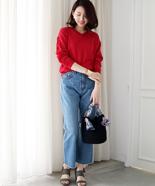 N.（N. Natural Beauty Basic）（エヌエヌナチュラルビューティーベーシック）の「レーススリーブニット（ニット/セーター・レディース・ホワイト/レッド/ブラック/ブルー・MEDIUM）」の10枚目の写真