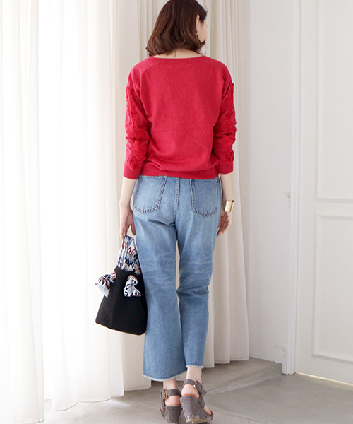 N.（N. Natural Beauty Basic）（エヌエヌナチュラルビューティーベーシック）の「レーススリーブニット（ニット/セーター・レディース・ホワイト/レッド/ブラック/ブルー・MEDIUM）」の12枚目の写真