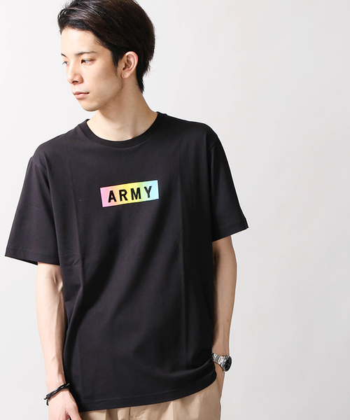 WEGO(ウィゴー)の「WEGO/レインボーARMYボックスTシャツ(Tシャツ/カットソー・メンズ・ブラック/ホワイト・LARGE/MEDIUM/X-LARGE)」の2枚目の写真