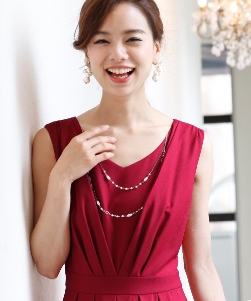 PourVous（プールヴー）の「ラップ スカート ミモレット ロング スカート 結婚式 ワンピースドレス 大きいサイズ 対応 フォーマル オケージョンドレス お呼ばれ 二次会 成人式 （ドレス・レディース・ボルドー/ネイビー・M）」の8枚目の写真