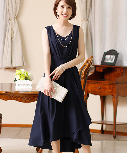 PourVous（プールヴー）の「ラップ スカート ミモレット ロング スカート 結婚式 ワンピースドレス 大きいサイズ 対応 フォーマル オケージョンドレス お呼ばれ 二次会 成人式 （ドレス・レディース・ボルドー/ネイビー・M）」の11枚目の写真