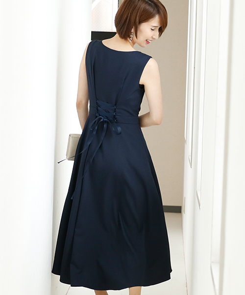 PourVous（プールヴー）の「ラップ スカート ミモレット ロング スカート 結婚式 ワンピースドレス 大きいサイズ 対応 フォーマル オケージョンドレス お呼ばれ 二次会 成人式 （ドレス・レディース・ボルドー/ネイビー・M）」の13枚目の写真