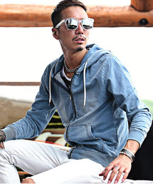 カットデニムスウェットジップアップパーカー トレーナー 【セットアップ対象アイテムあり：24324029】