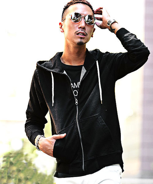 JOKER（ジョーカー）の「カットデニムスウェットジップアップパーカー トレーナー 【セットアップ対象アイテムあり：24324029】（パーカー・メンズ・ブラック/グレー/ブルー/インディゴブルー・L/M/S/XL）」の2枚目の写真