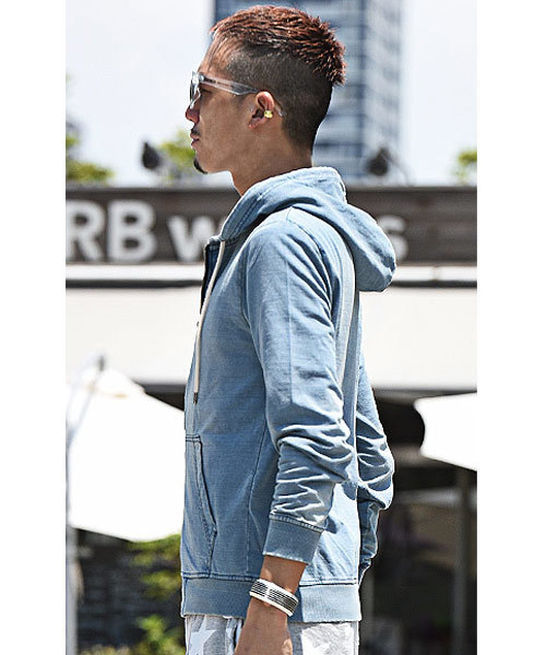 JOKER（ジョーカー）の「カットデニムスウェットジップアップパーカー トレーナー 【セットアップ対象アイテムあり：24324029】（パーカー・メンズ・ブラック/グレー/ブルー/インディゴブルー・L/M/S/XL）」の9枚目の写真