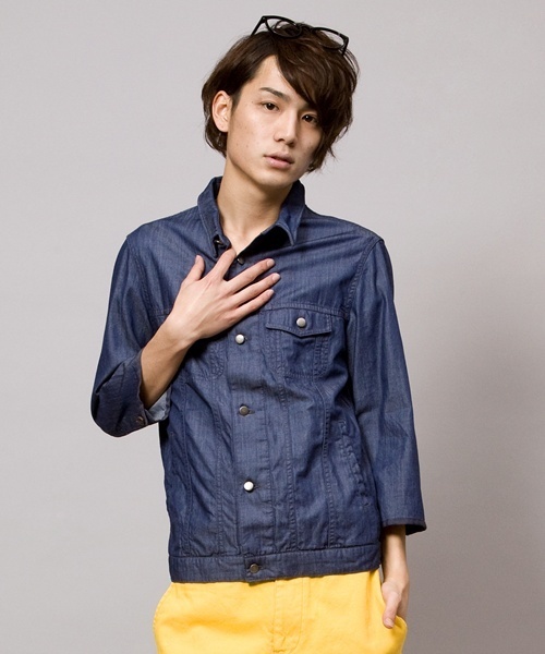 WEGO（ウィゴー）の「WEGO/カラー7分Gジャン（デニムジャケット・メンズ・ブラック/インディゴブルー/ワイン・MEDIUM/LARGE）」の9枚目の写真