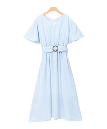 ベルト付きロング丈フレアワンピース