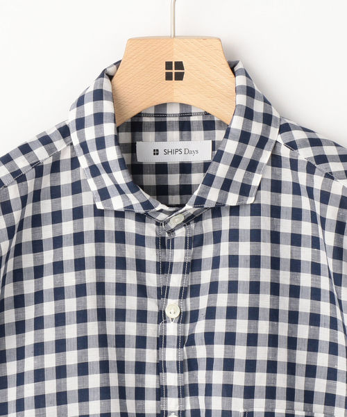SHIPS Days(シップスデイズ)の「SHIPS Days:ギンガム ワイドカラーシャツ(シャツ/ブラウス・メンズ・ネイビー・SMALL/MEDIUM/LARGE)」の3枚目の写真