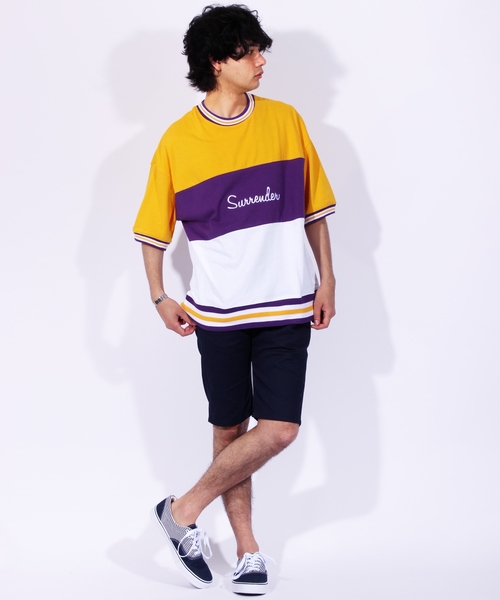 ８(eight)（エイト）の「ラインリブ ロゴ ビッグTシャツ（Tシャツ/カットソー・メンズ・パープル/ネイビー/イエロー・MEDIUM/LARGE）」の6枚目の写真