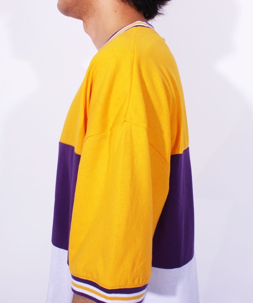 ８(eight)（エイト）の「ラインリブ ロゴ ビッグTシャツ（Tシャツ/カットソー・メンズ・パープル/ネイビー/イエロー・MEDIUM/LARGE）」の11枚目の写真