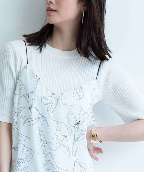 Aunt Marie's(アントマリーズ)の「AUNT MARIE'S レーヨン混ハーフスリーブリブサマーニット(Tシャツ/カットソー・レディース・ホワイト/ブラック/レッド/グリーン・FREE)」の13枚目の写真