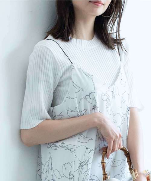 Aunt Marie's(アントマリーズ)の「AUNT MARIE'S レーヨン混ハーフスリーブリブサマーニット(Tシャツ/カットソー・レディース・ホワイト/ブラック/レッド/グリーン・FREE)」の19枚目の写真