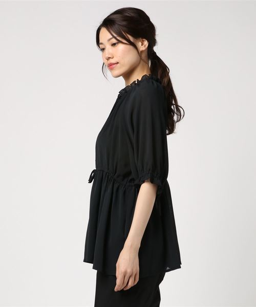 rps（アールピーエス）の「楊柳シフォンフリルハイネック前開きブラウス（シャツ/ブラウス・レディース・ブラック/オフホワイト/ブルー・M）」の4枚目の写真