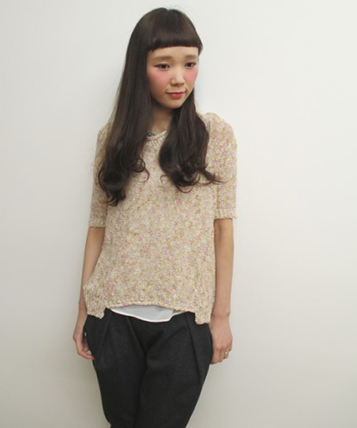 SOFFITTO（ソフィット）の「Soffitto /  MIX糸×綿スラブ　シフォン付き丸首セーター（ニット/セーター・レディース・ブルー系その他/ピンク系その他・FREE）」の2枚目の写真