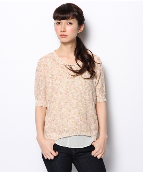 SOFFITTO（ソフィット）の「Soffitto /  MIX糸×綿スラブ　シフォン付き丸首セーター（ニット/セーター・レディース・ブルー系その他/ピンク系その他・FREE）」の7枚目の写真