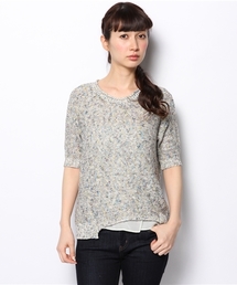 SOFFITTO | Soffitto /  MIX糸×綿スラブ　シフォン付き丸首セーター(ニット/セーター)