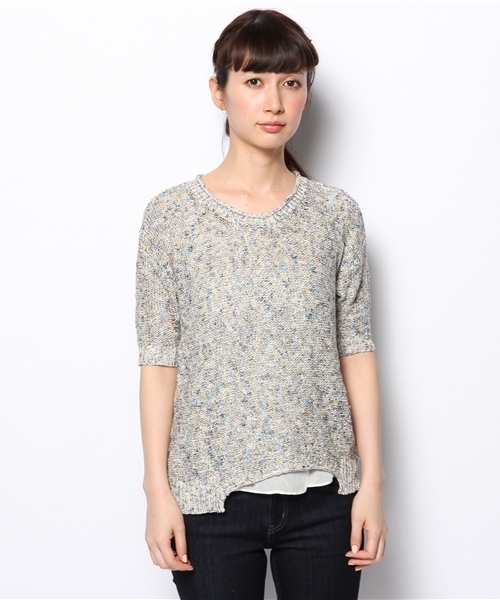 SOFFITTO（ソフィット）の「Soffitto /  MIX糸×綿スラブ　シフォン付き丸首セーター（ニット/セーター・レディース・ブルー系その他/ピンク系その他・FREE）」の5枚目の写真