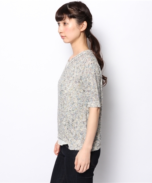 SOFFITTO（ソフィット）の「Soffitto /  MIX糸×綿スラブ　シフォン付き丸首セーター（ニット/セーター・レディース・ブルー系その他/ピンク系その他・FREE）」の6枚目の写真