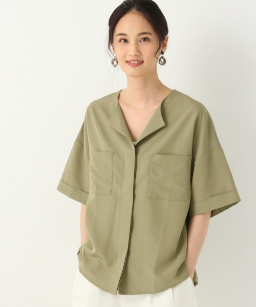 GLOBAL WORK（グローバルワーク）の「ダブルポケットブラウス/844679（シャツ/ブラウス・レディース・ベージュ/オフホワイト/グリーン系その他7・LARGE/MEDIUM）」の3枚目の写真