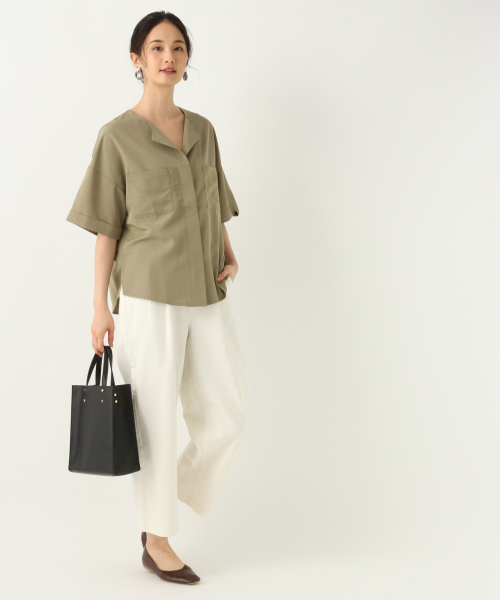 GLOBAL WORK（グローバルワーク）の「ダブルポケットブラウス/844679（シャツ/ブラウス・レディース・ベージュ/オフホワイト/グリーン系その他7・LARGE/MEDIUM）」の6枚目の写真