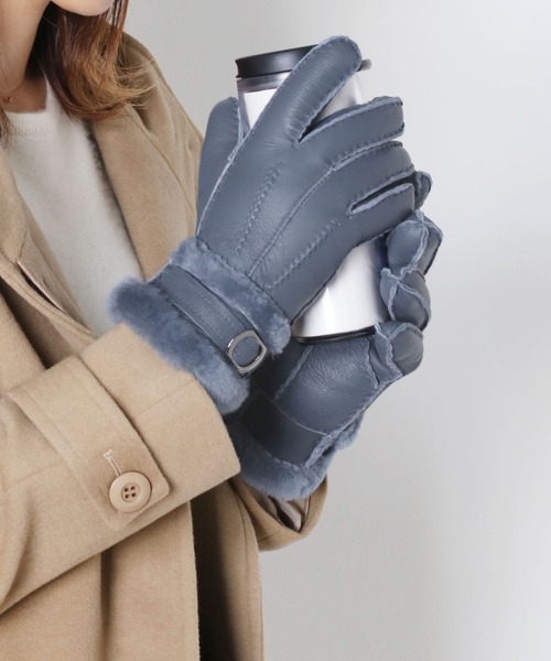 sankyo shokai（サンキョウショウカイ）の「ムートンファー手袋（手袋・レディース・グレイッシュベージュ/キャメル/ブルー/ブラック/モカ/ワイン/ライトベージュ/ウッド/ライラック/ピンク/ブラウン/グレー・FREE）」の9枚目の写真